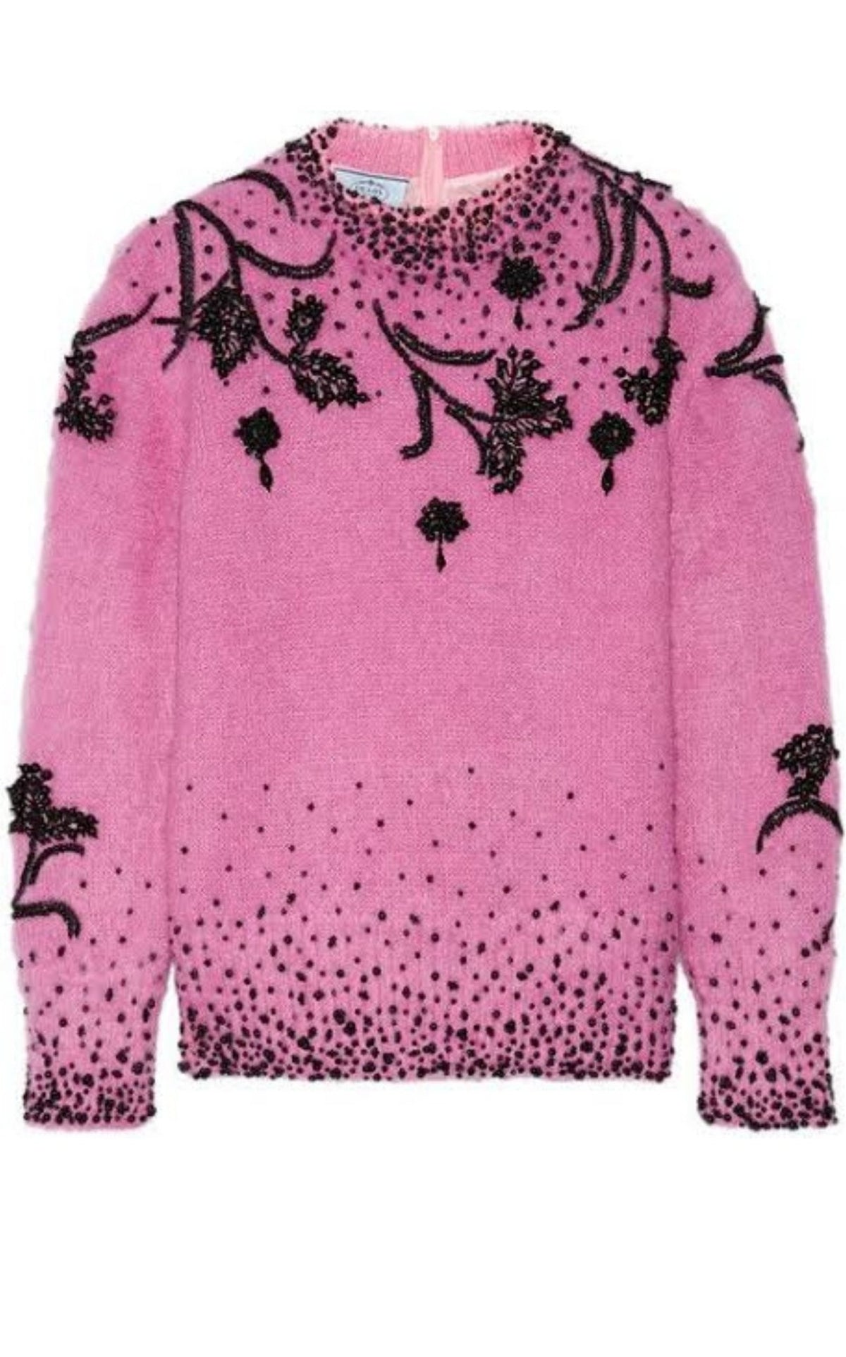 Prada Pink Floral Bead-Embellished Mohair Sweater - Runway Catalog