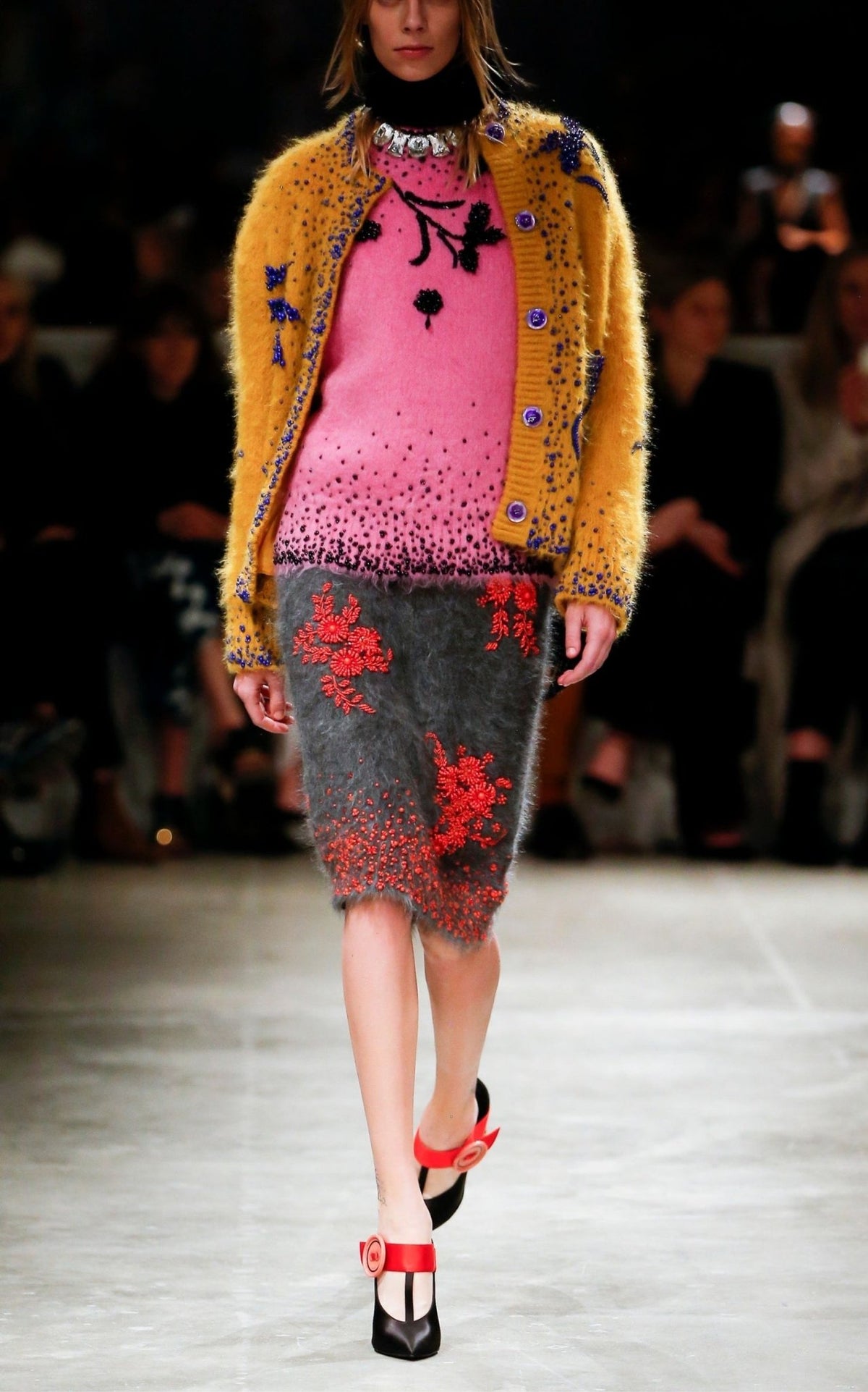 Prada Pink Floral Bead-Embellished Mohair Sweater - Runway Catalog