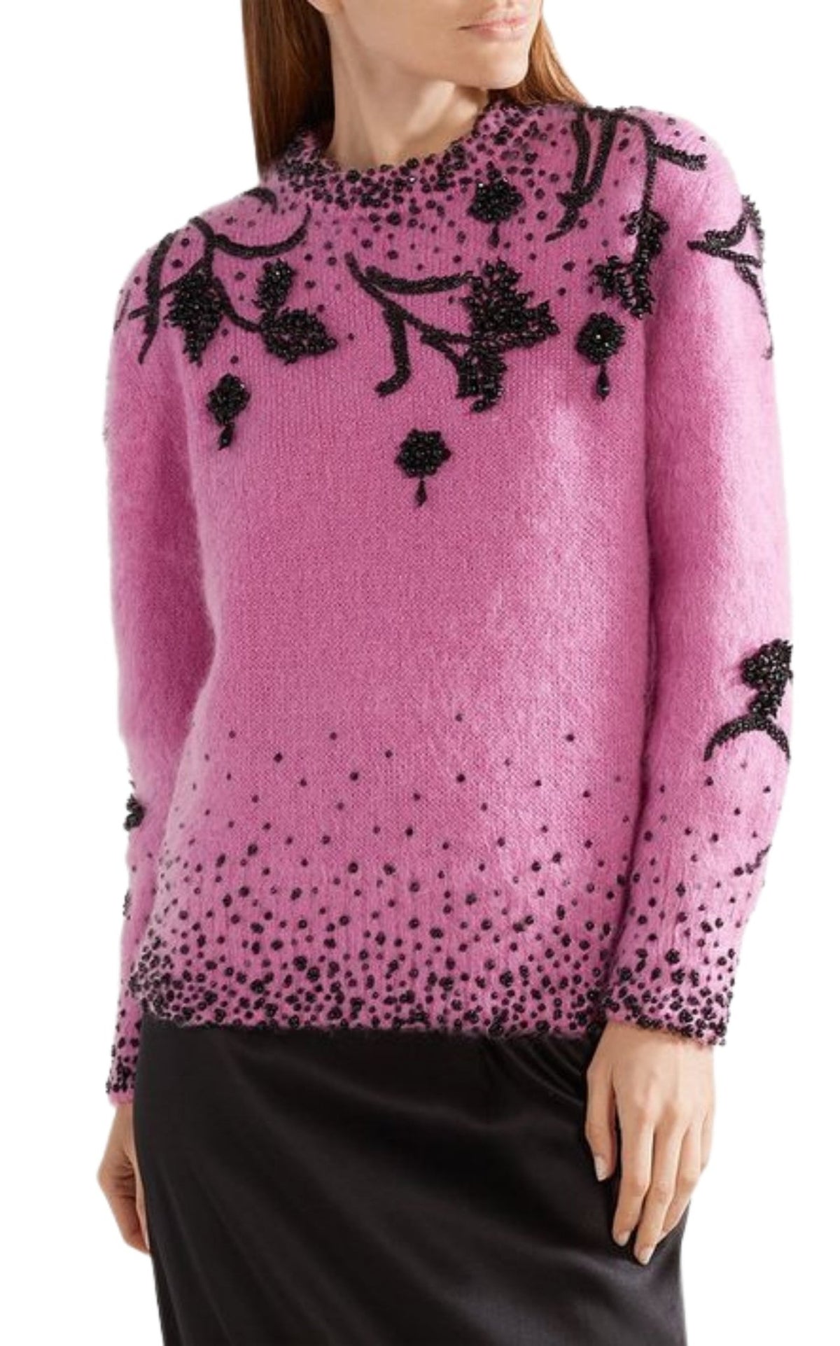 Prada Pink Floral Bead-Embellished Mohair Sweater - Runway Catalog