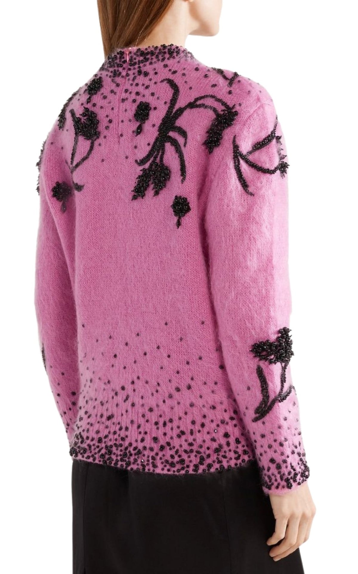 Prada Pink Floral Bead-Embellished Mohair Sweater - Runway Catalog