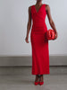 Carolina Herrera ruched stretch-jersey maxi dress in Herrera Red with V-neckline on a model