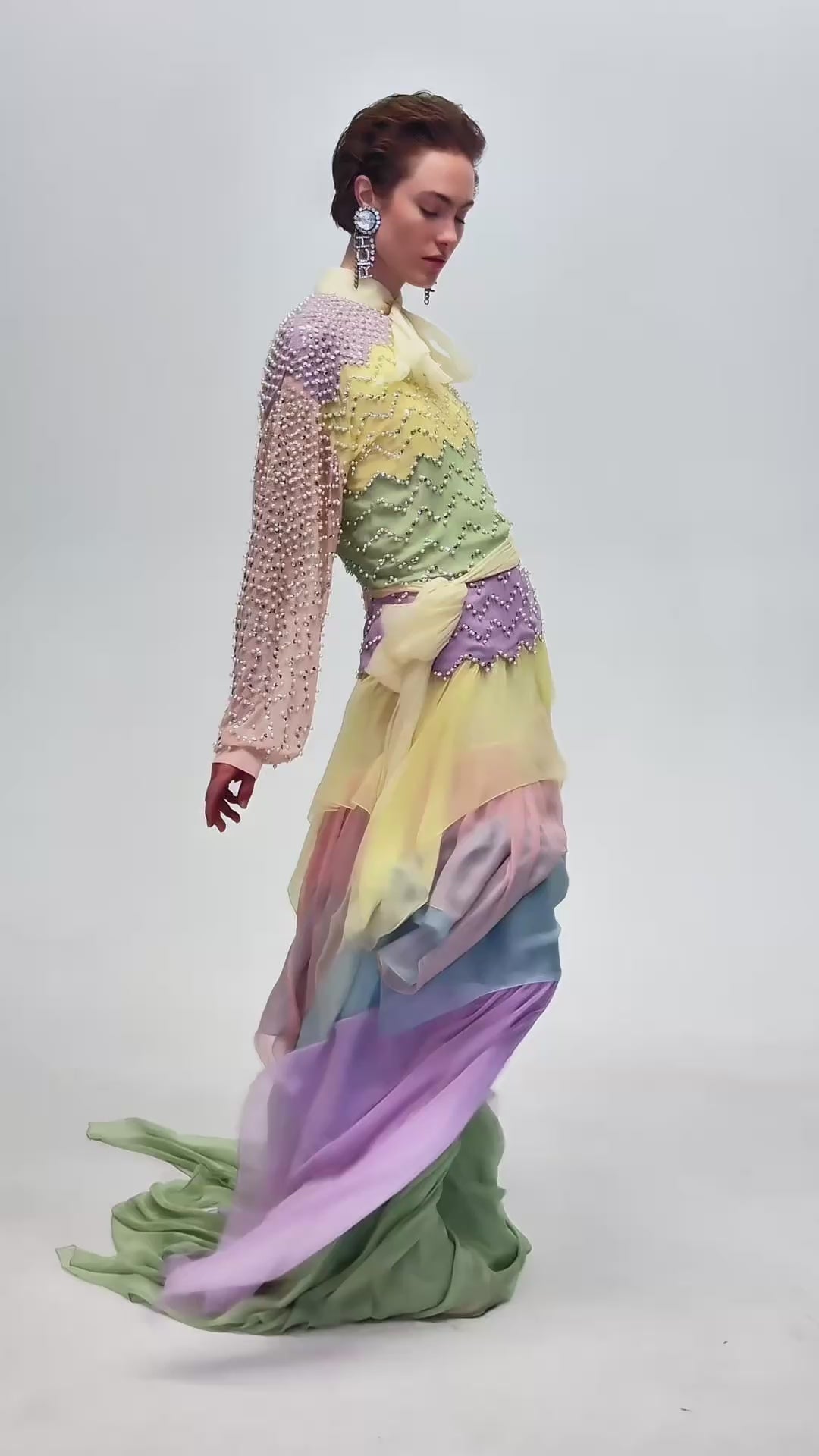 Gucci Ruffled Silk Gown with Pearls & Rhinestones | Runway Catalog