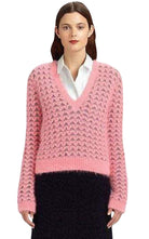 Pringle of Scotland Chunky Pink Angora V Neck Jumper - Runway Catalog