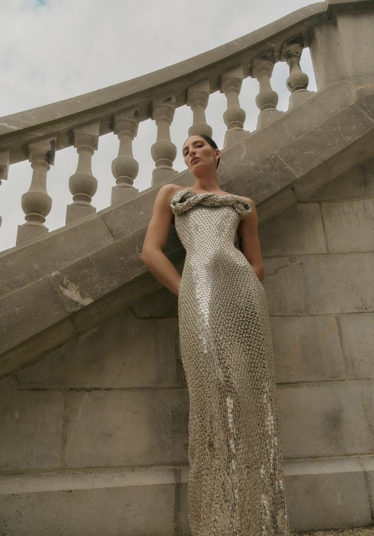 Rachel Gilbert Rosalie Hand - Beaded Column Gown - Runway Catalog