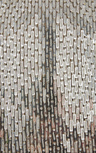 Rachel Gilbert Rosalie silver hand beaded column gown strapless bow bust