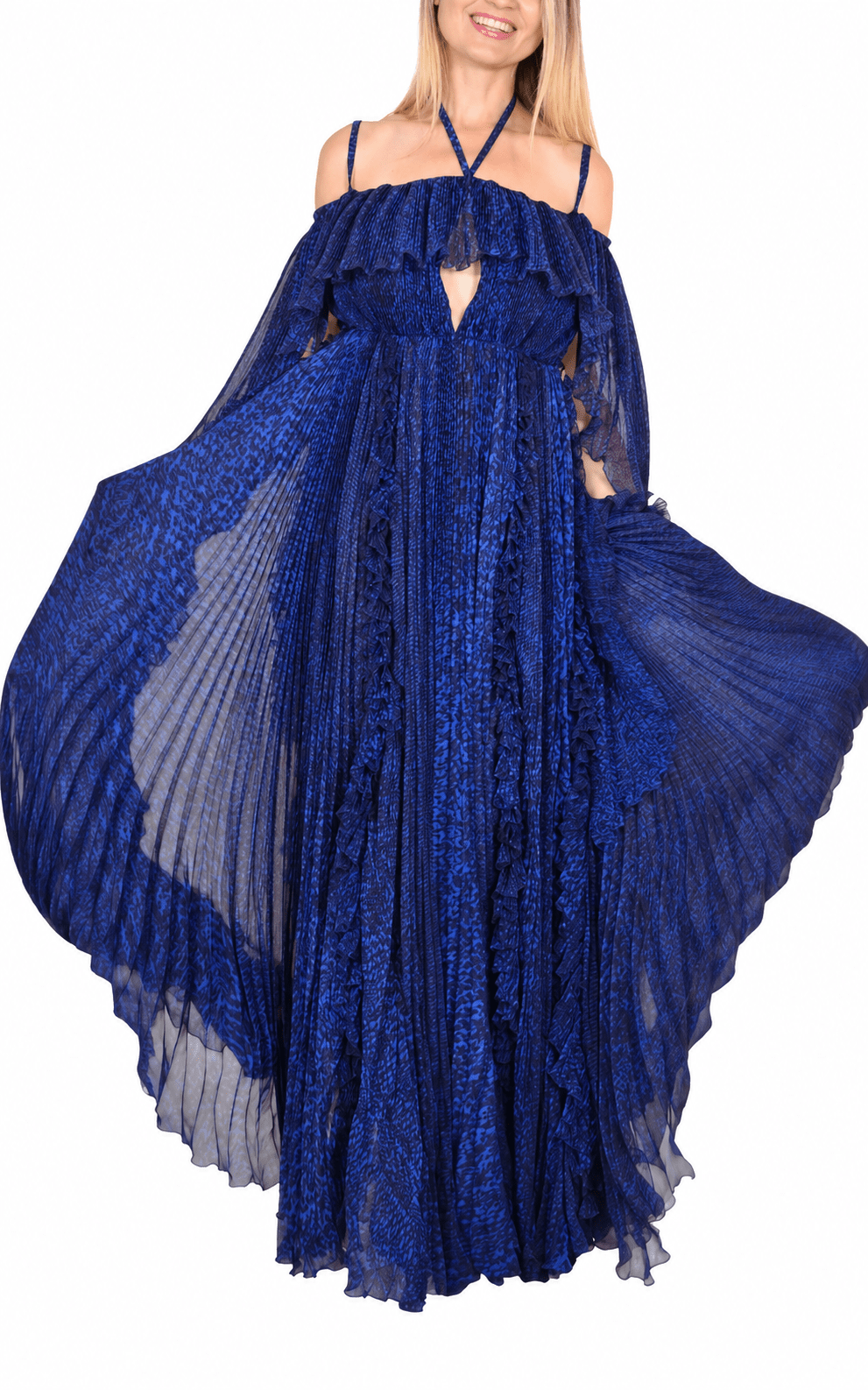 Ralph & Russo Archival Blue Silk Pleated Cape Ball Gown - Runway Catalog