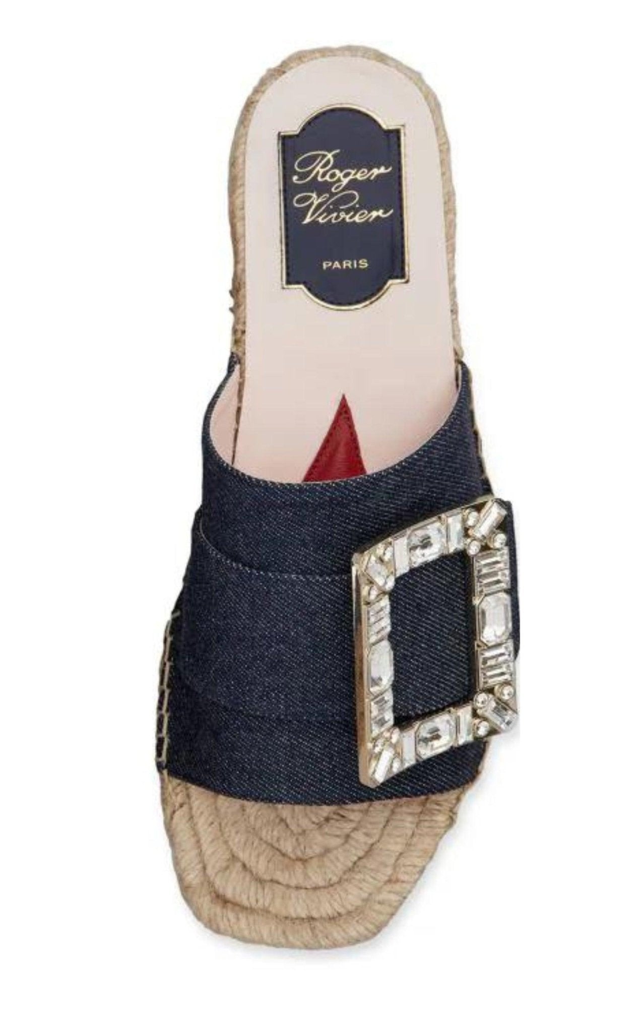 Roger Vivier Crystal-embellished Denim Espadrille Slides