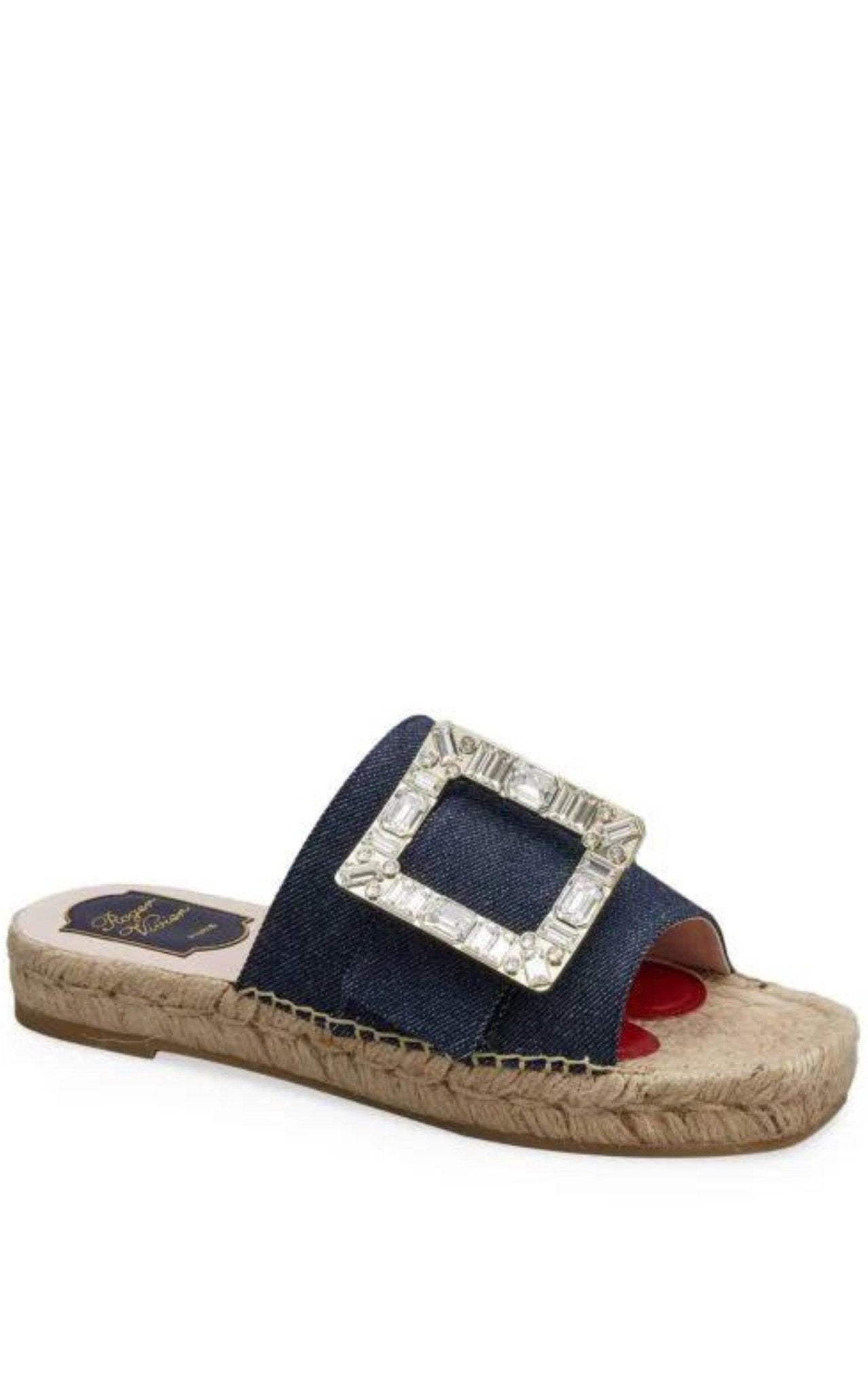 Roger Vivier Crystal-embellished Denim Espadrille Slides