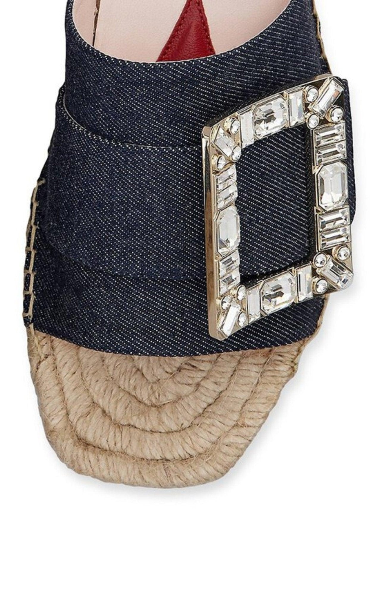 Roger Vivier デニム バックル サンダル 38 Roger Vivier Crystal-embellished Denim Espadrille Slides