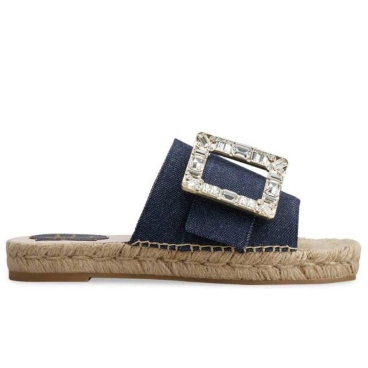 Roger Vivier Crystal - embellished Denim Espadrille Slides - Runway Catalog
