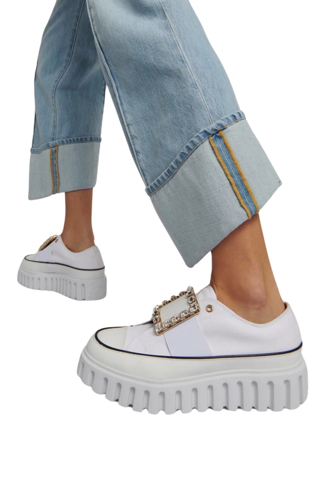 Roger Vivier Viv' Go-Thick Buckle White Platform Sneakers