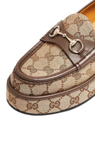 Runway Catalog Gucci Horsebit Wedge Loafers in Beige Ebony GG Canvas with Gold Hardware - Runway Catalog