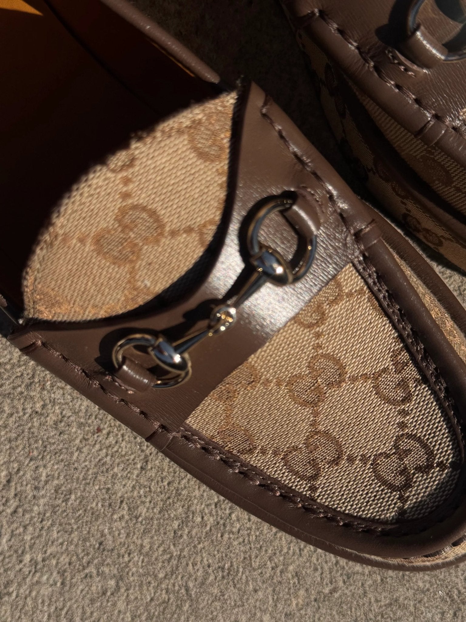 Runway Catalog Gucci Horsebit Wedge Loafers in Beige Ebony GG Canvas with Gold Hardware - Runway Catalog