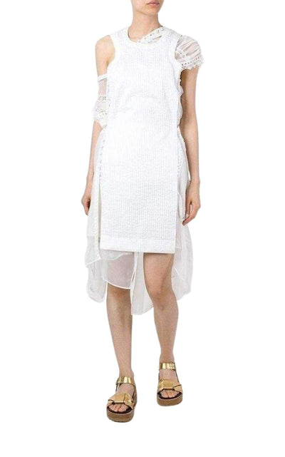 Sacai Lace Trim White Seersucker Dress - Runway Catalog