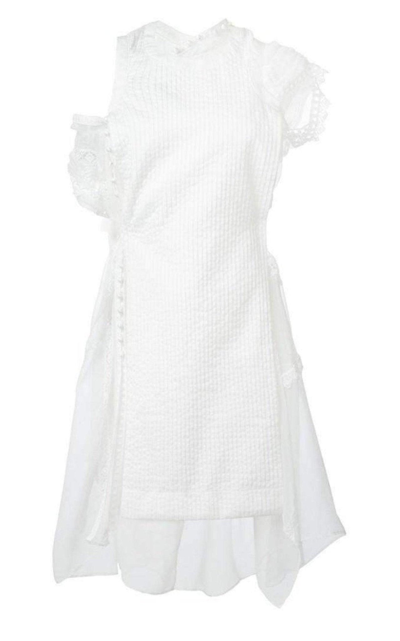 Sacai Lace Trim White Seersucker Dress