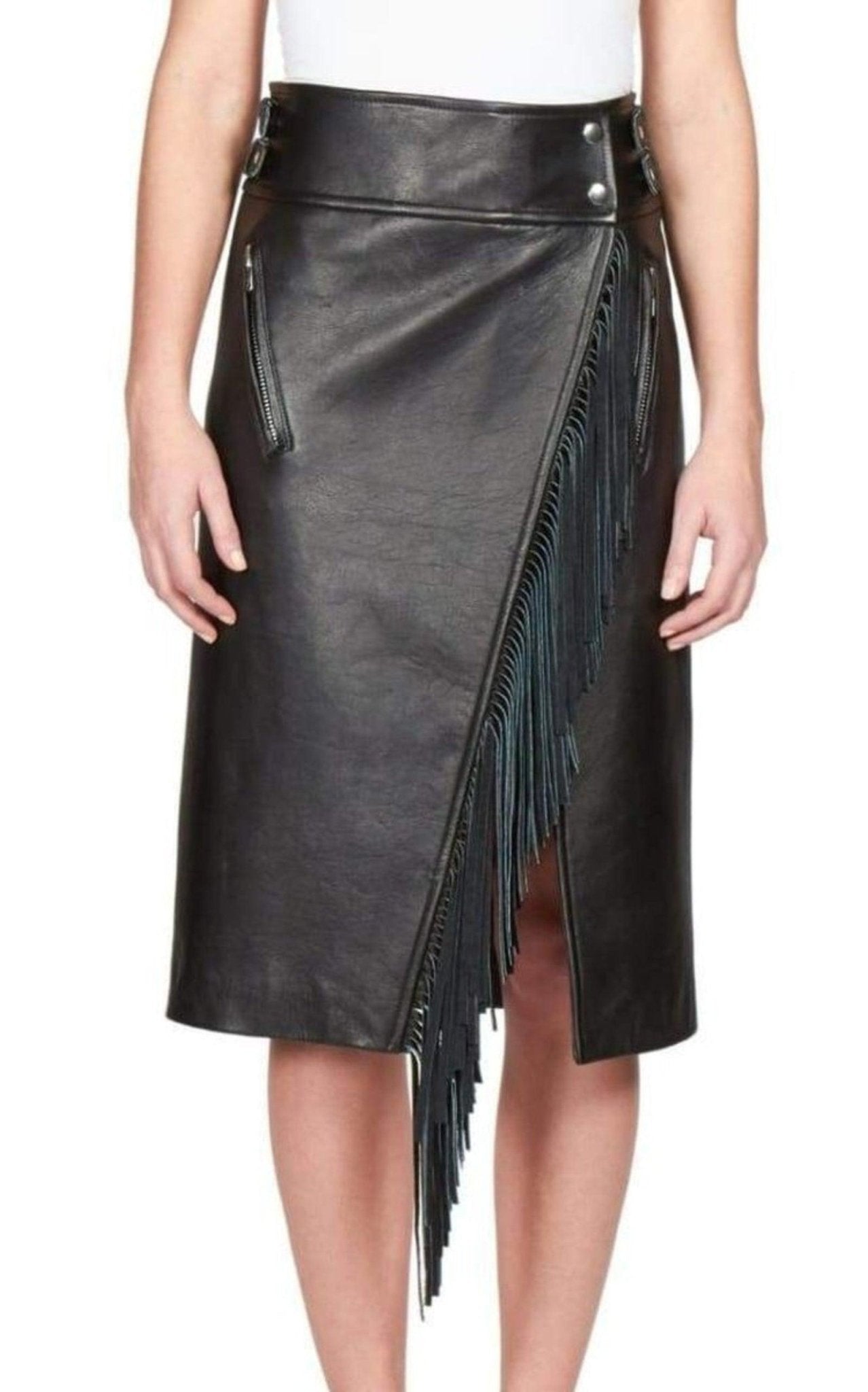 Sacai Leather Fringe Moto Skirt - Runway Catalog
