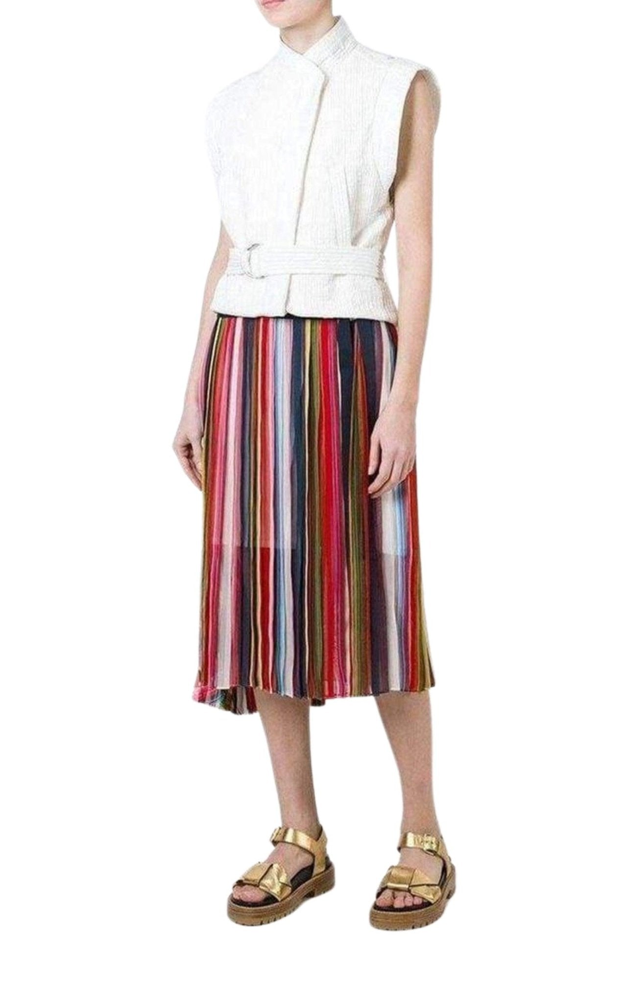 Sacai Multi Coloured Striped Midi Skirt - Runway Catalog
