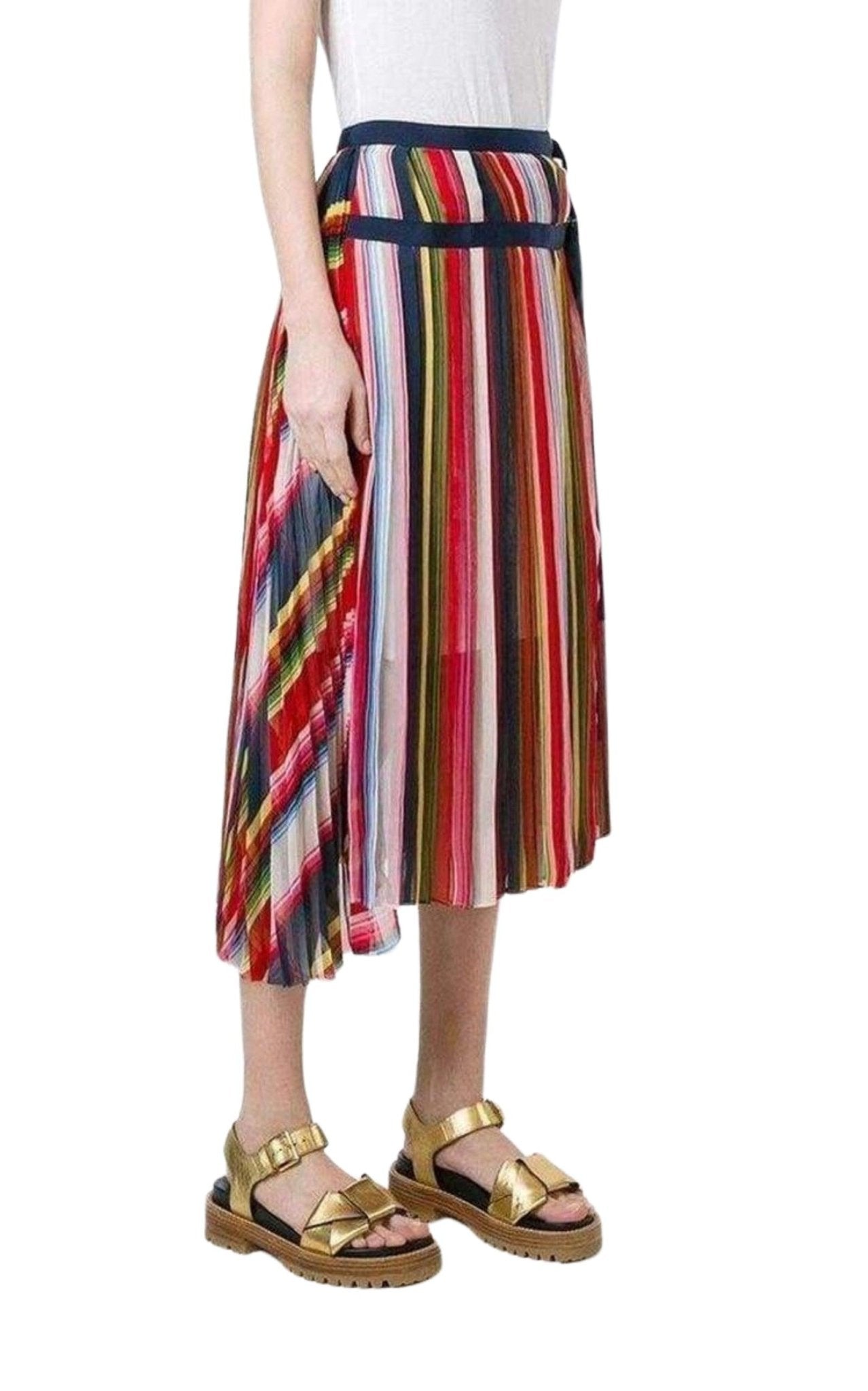 Sacai Multi Coloured Striped Midi Skirt - Runway Catalog