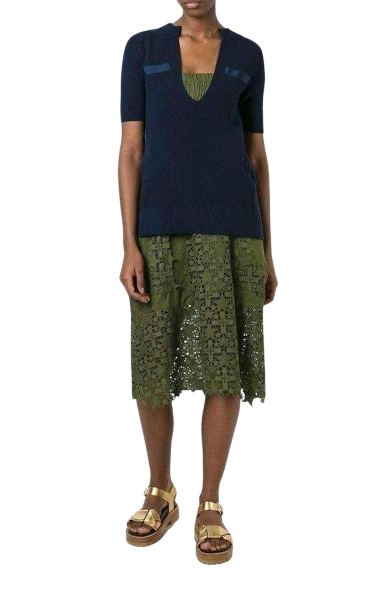 Sacai Sweater Top Green Embroidered Dress – Runway Catalog