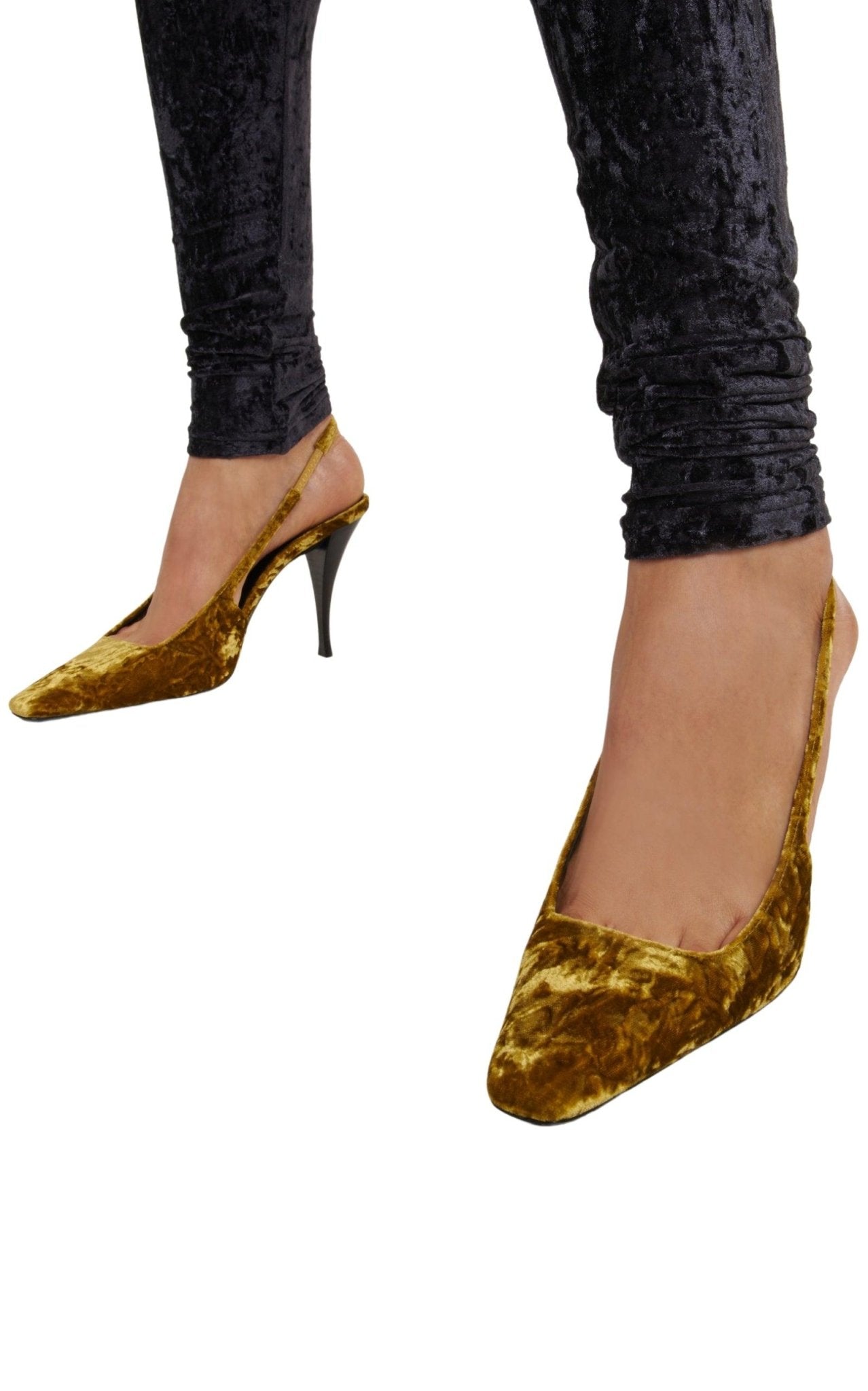 Saint Laurent Blade 90 Velvet Slingback Pumps in Mustered - Runway Catalog