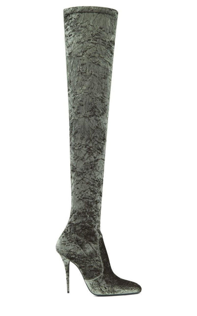 Saint Laurent Ella Velvet Over - the - knee Boots - Runway Catalog