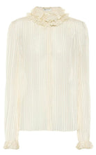 Saint Laurent Ivory Ruffle - collar Striped Silk Shirt - Runway Catalog
