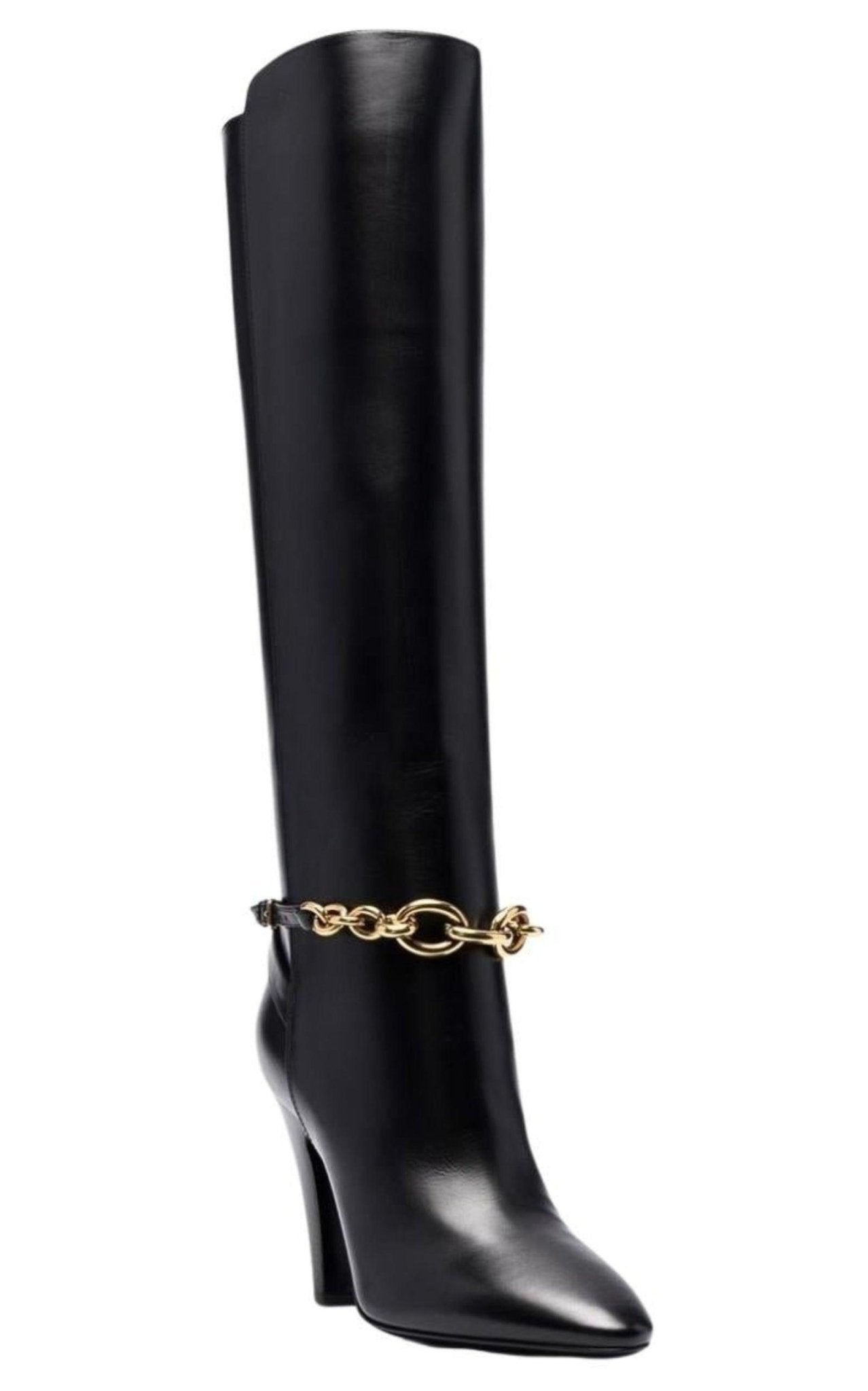 Saint Laurent Le Maillon Chain Leather Knee Boots - Runway Catalog