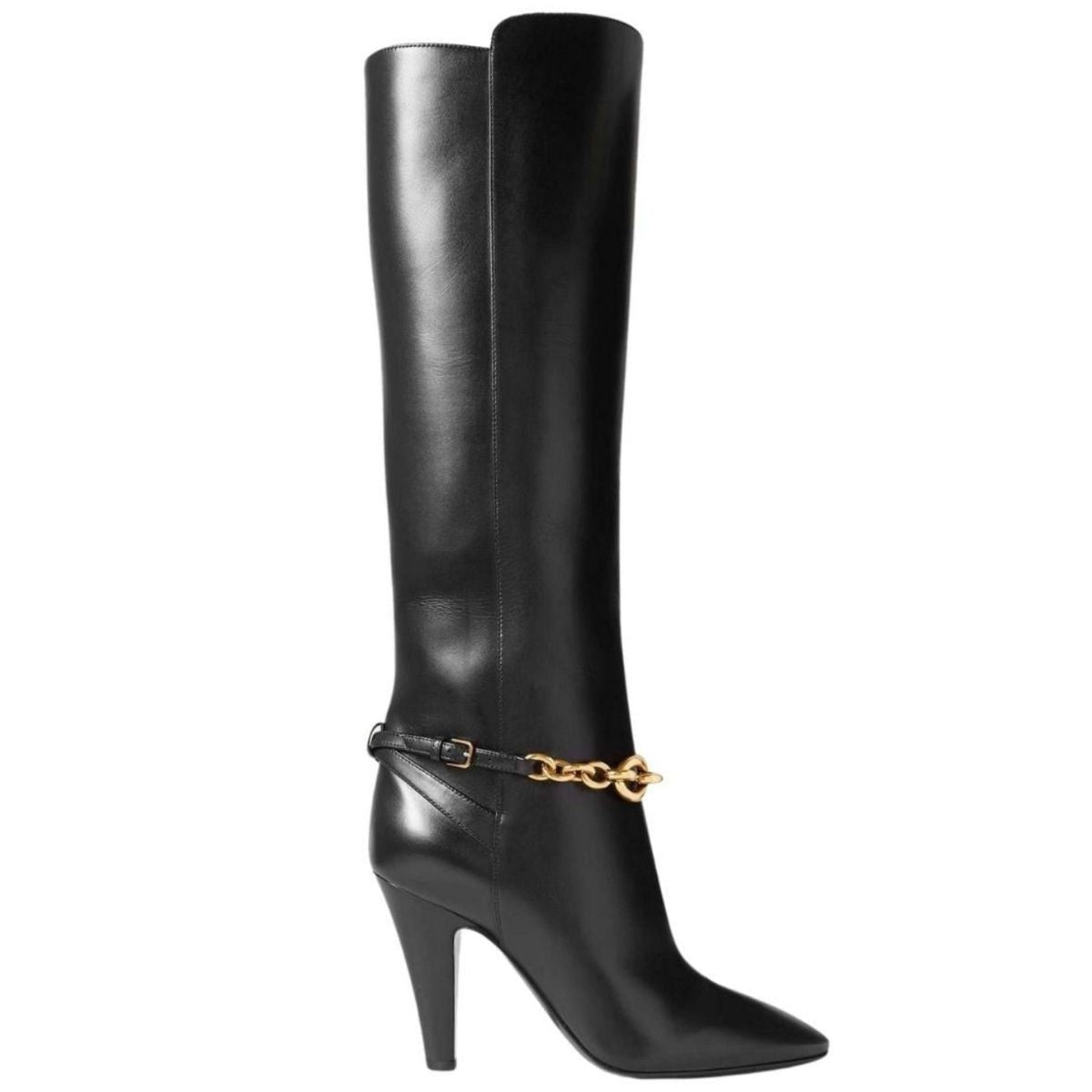 Saint Laurent Le Maillon Chain Leather Knee Boots - Runway Catalog