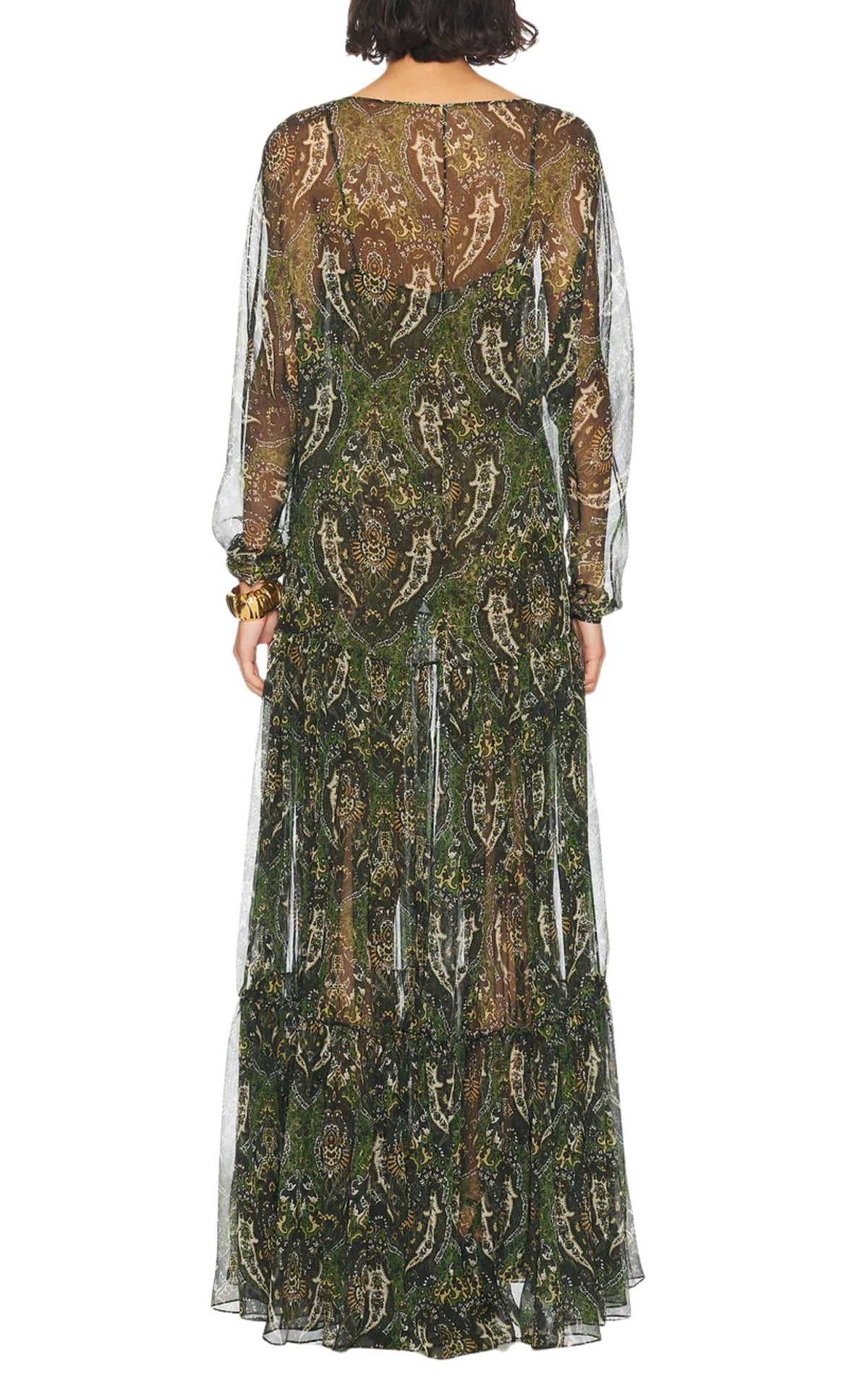 Saint Laurent Paisley Silk Crépon Ruffle Maxi Dress - Runway Catalog
