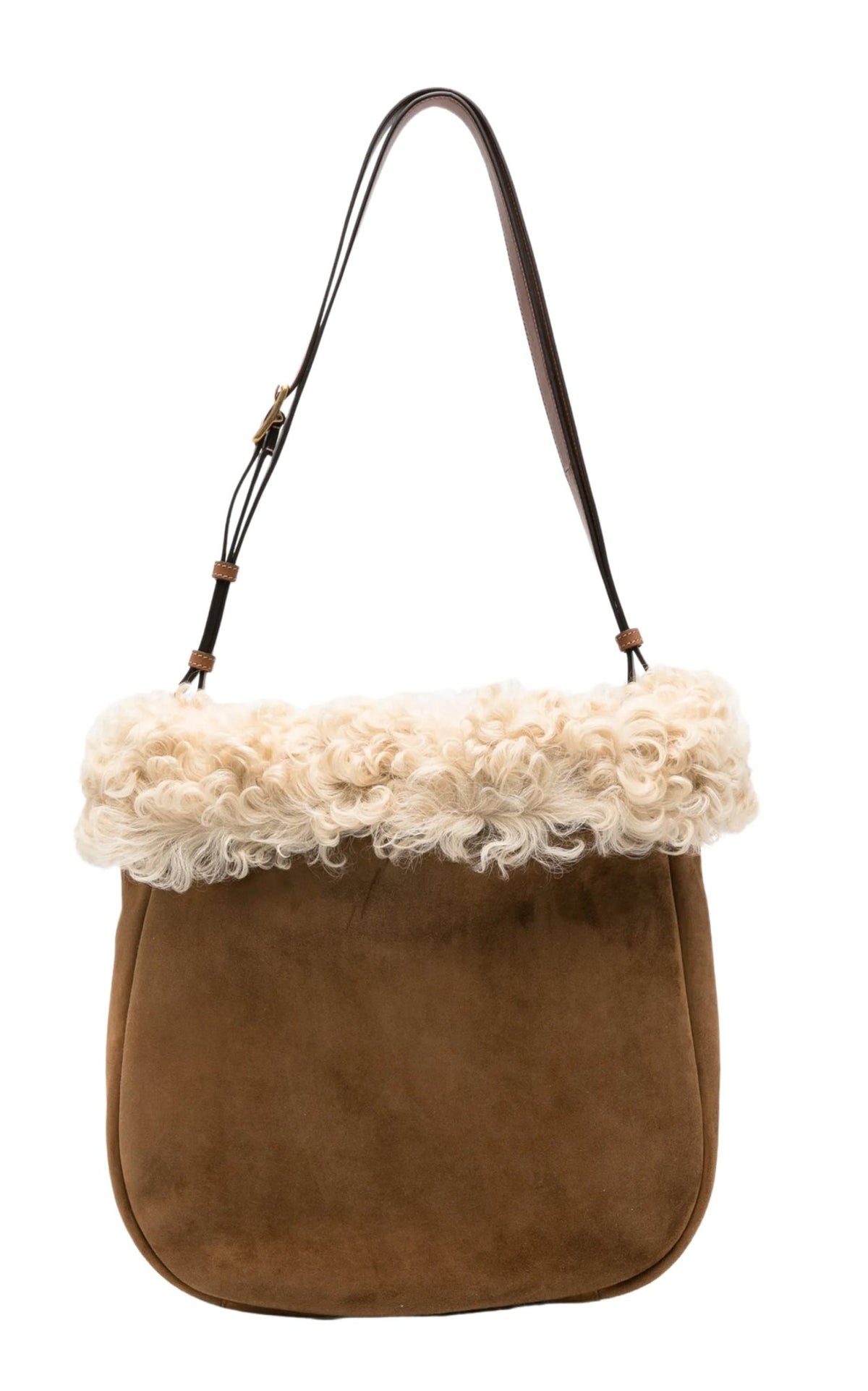 Saint Laurent Shearling-Trim Suede Shoulder Bag - Runway Catalog