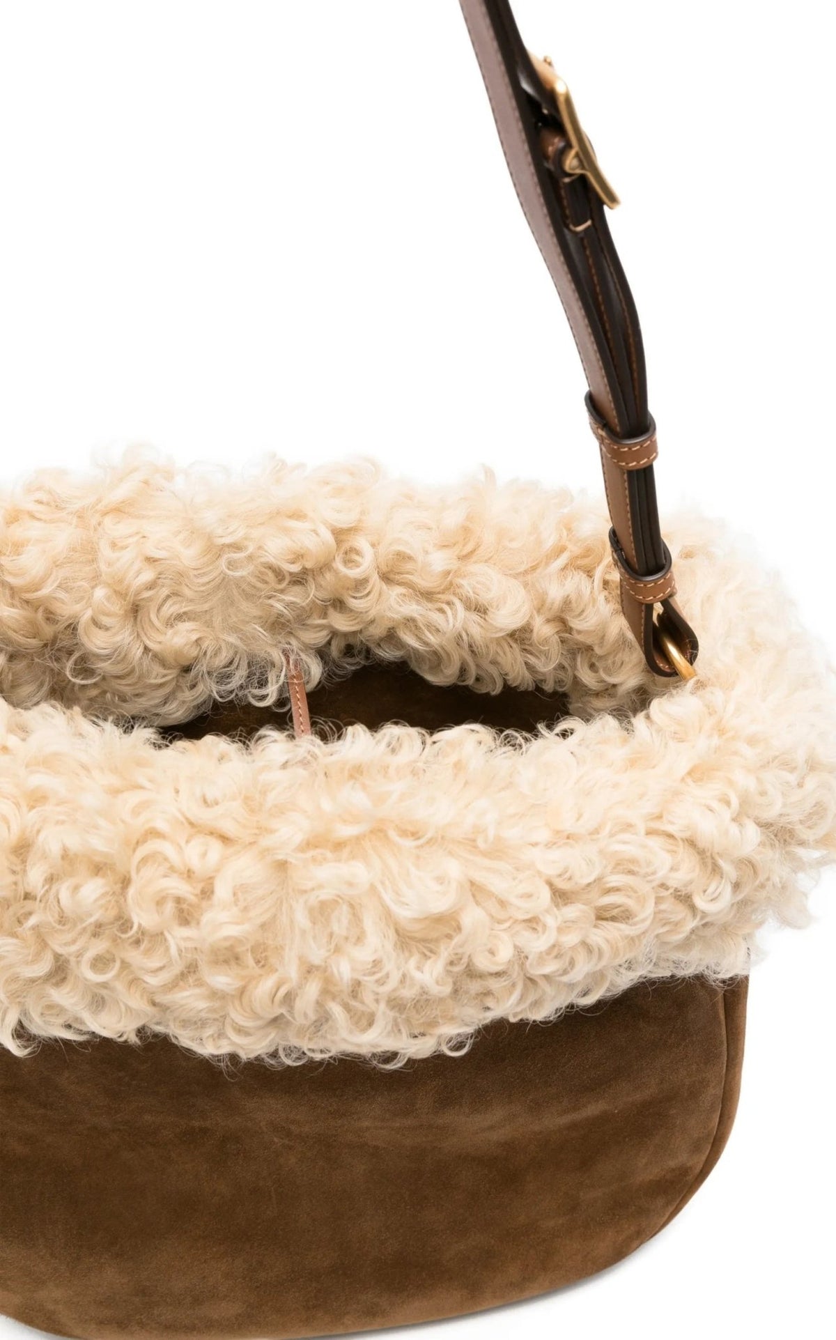 Saint Laurent Shearling-Trim Suede Shoulder Bag - Runway Catalog