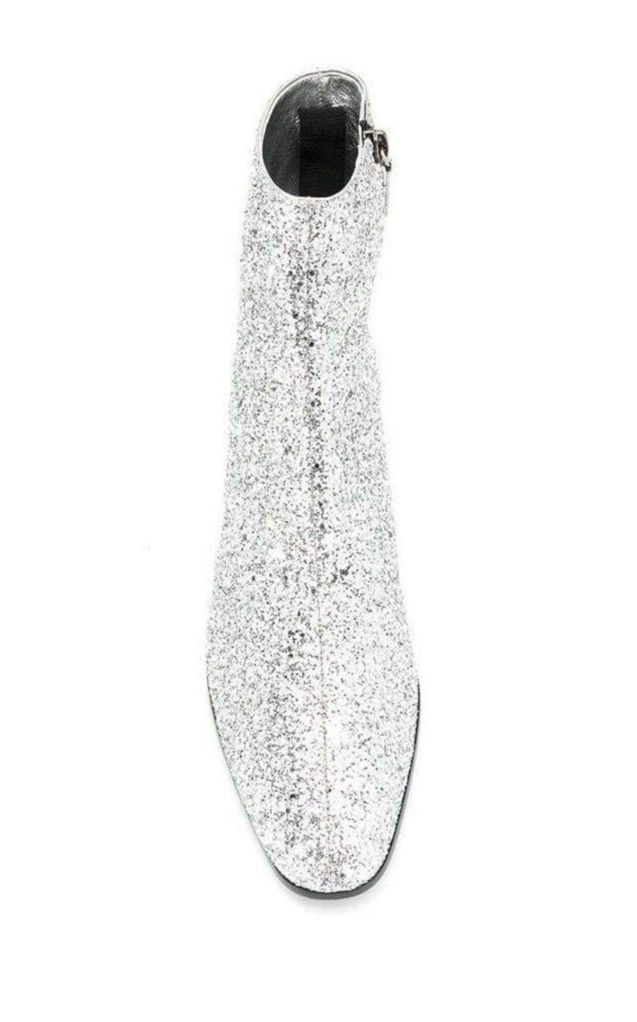 Saint Laurent Silberne Glitzer-Stiefeletten – Laufsteg-Katalog