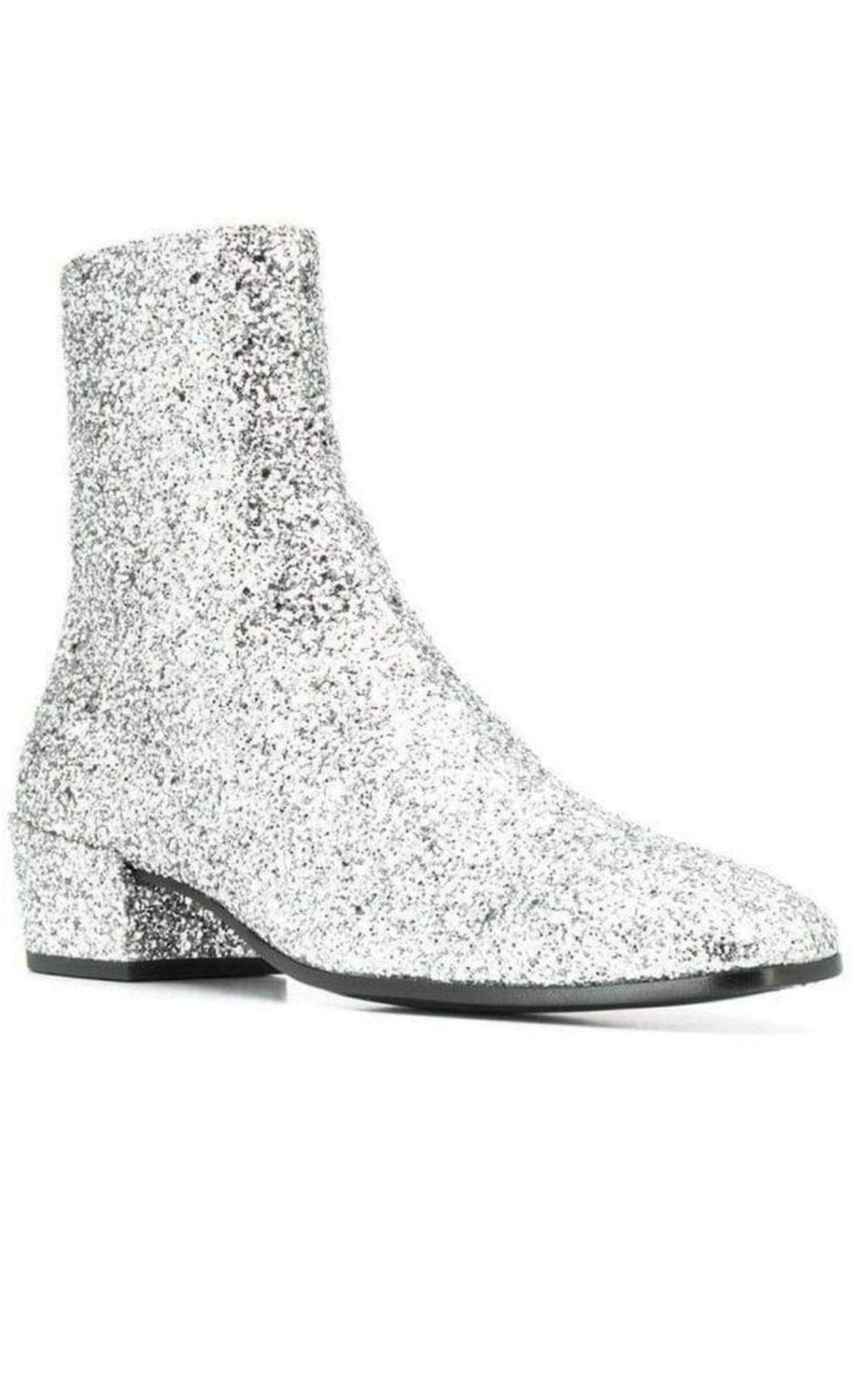Saint Laurent Silberne Glitzer-Stiefeletten – Laufsteg-Katalog