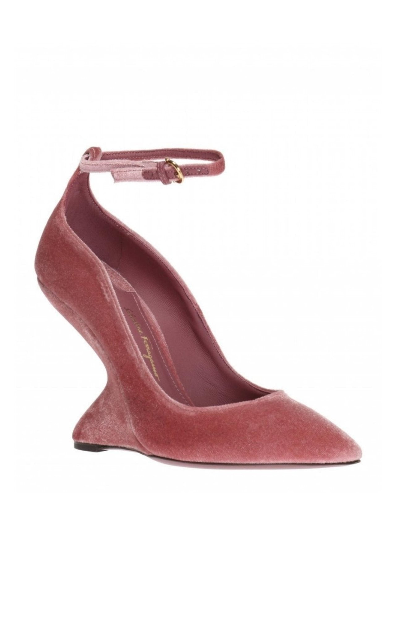 Salvatore Ferragamo Pink Tivoli Velvet F-wedge Pumps
