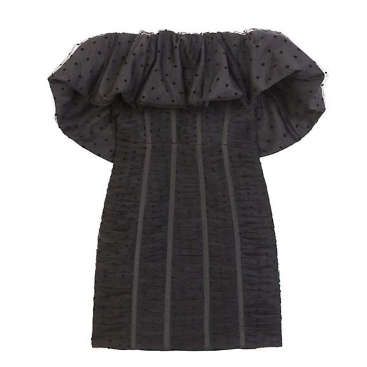 Self-Portrait Black Dot Mesh Frill Mini Dress