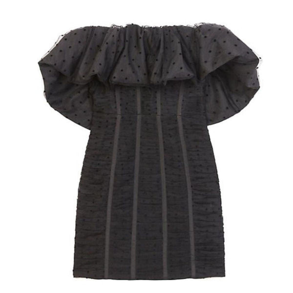 self portrait black textured woven mini dress self-portrait - Black Velvet Crystal Trim Mini Dress main image 0