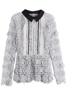 Self - Portrait Ice Grey 3D Floral Guipure Lace Shirt - Runway Catalog