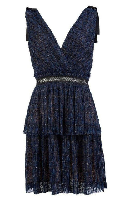 Self - Portrait Navy Metallic Pattern Dress - Runway Catalog