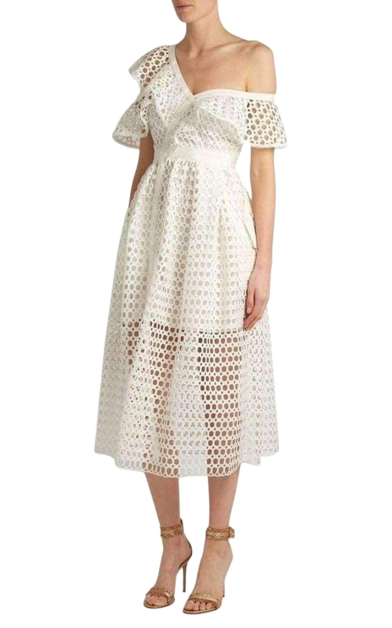 Self - Portrait One Shoulder Guipure - lace Midi Dress - Runway Catalog