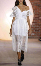 Self - Portrait One Shoulder Guipure - lace Midi Dress - Runway Catalog