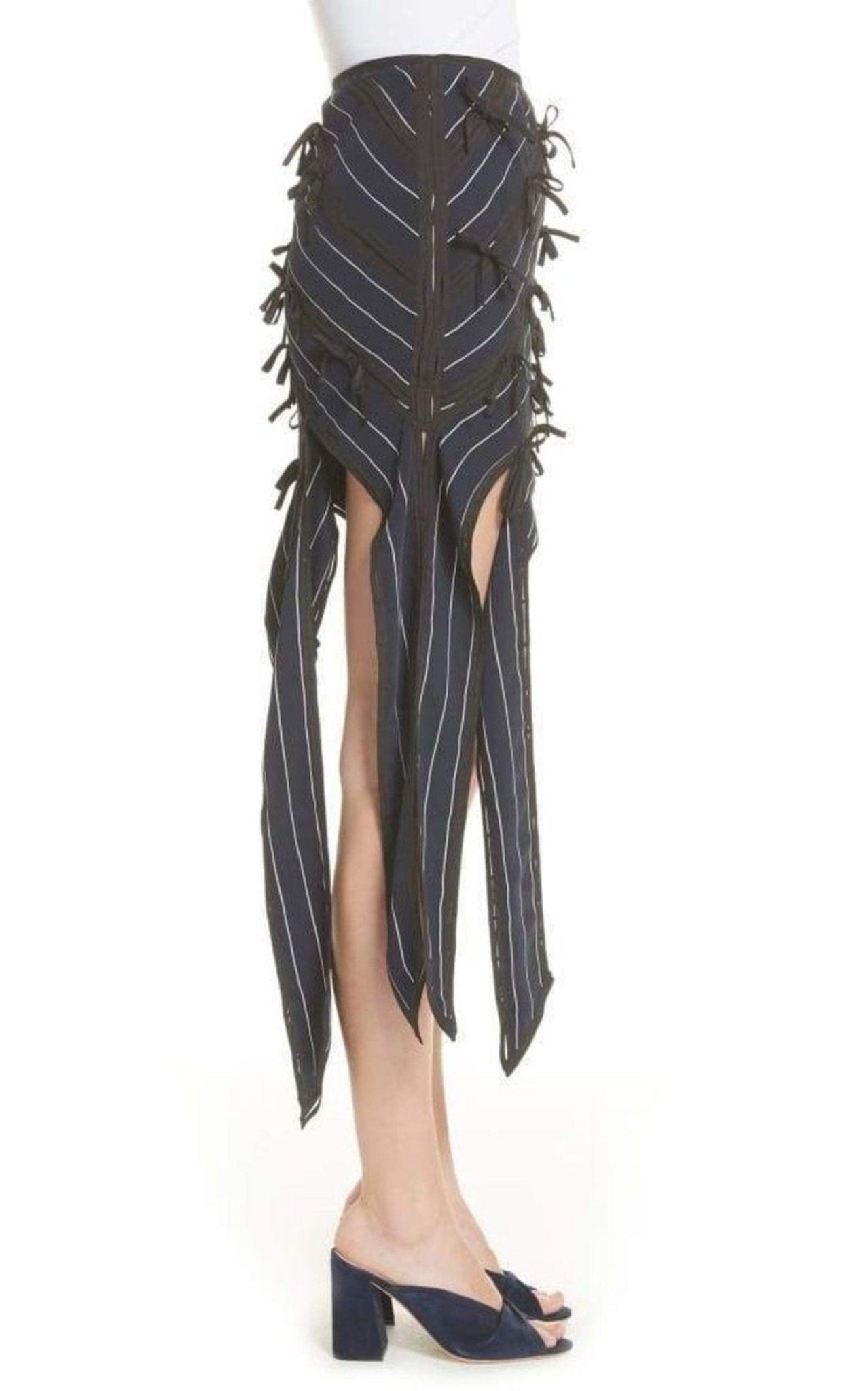 Self - Portrait Pinstripe Ribbon Asymmetric Panelled Mini Skirt - Runway Catalog