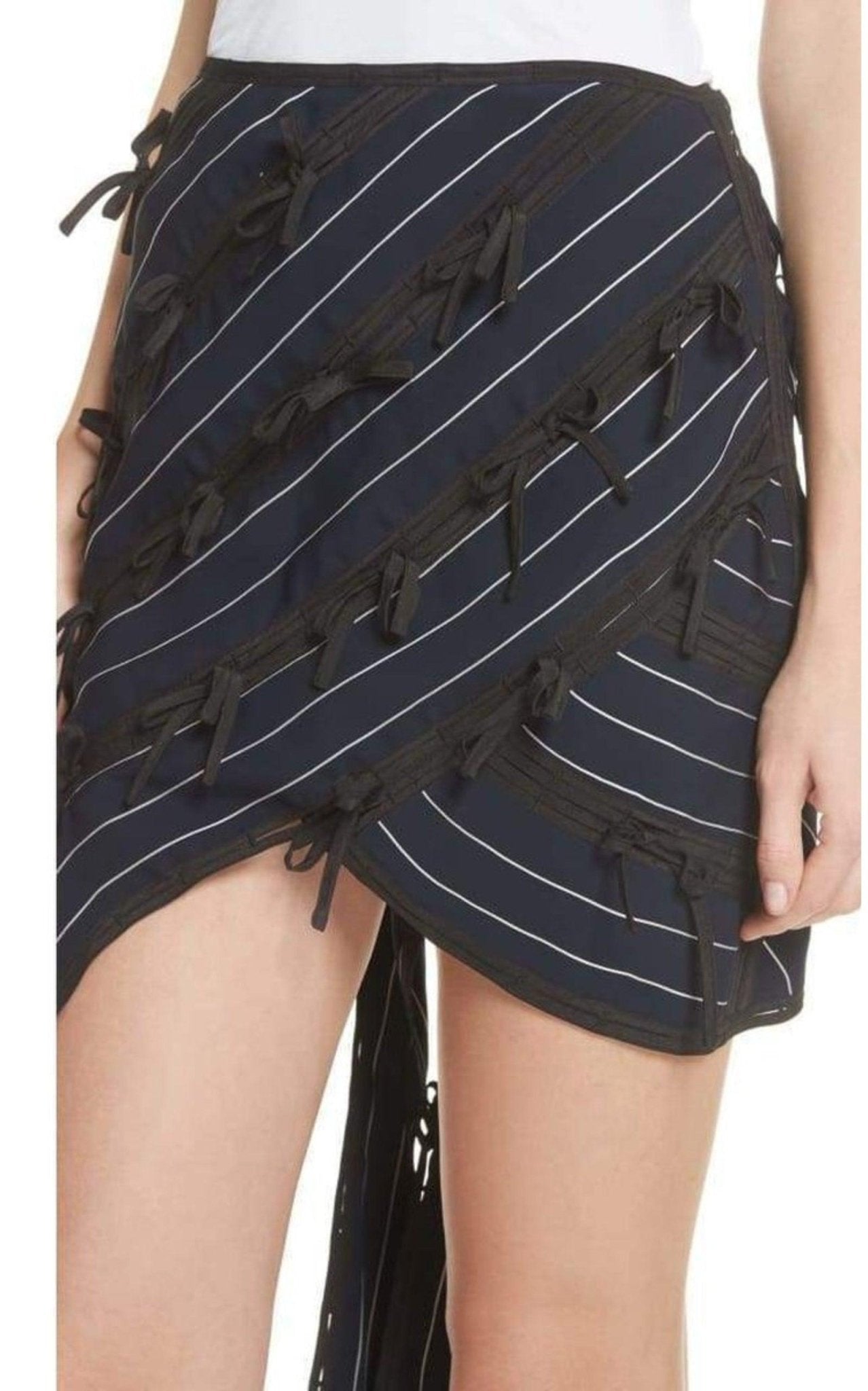 Self - Portrait Pinstripe Ribbon Asymmetric Panelled Mini Skirt - Runway Catalog