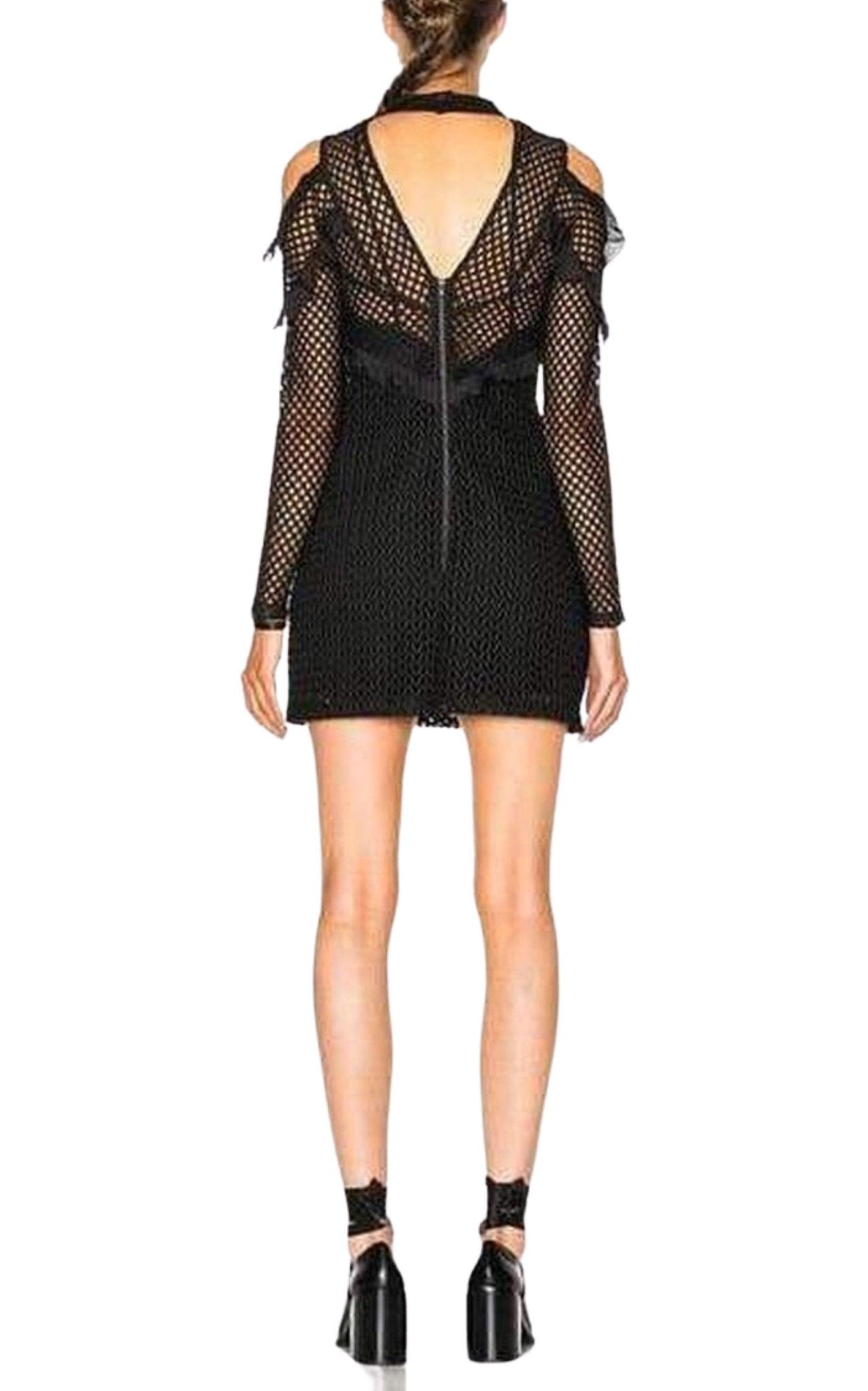 Self - Portrait Purl Knit Lace Cut - out Shoulder Dress - Runway Catalog