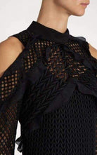Self - Portrait Purl Knit Lace Cut - out Shoulder Dress - Runway Catalog