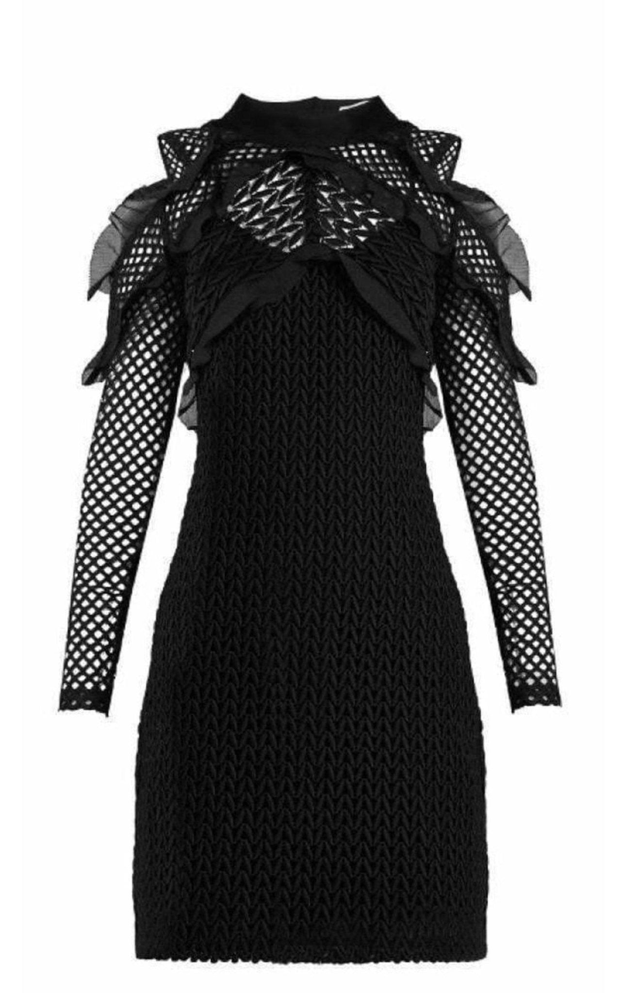 Self - Portrait Purl Knit Lace Cut - out Shoulder Dress - Runway Catalog