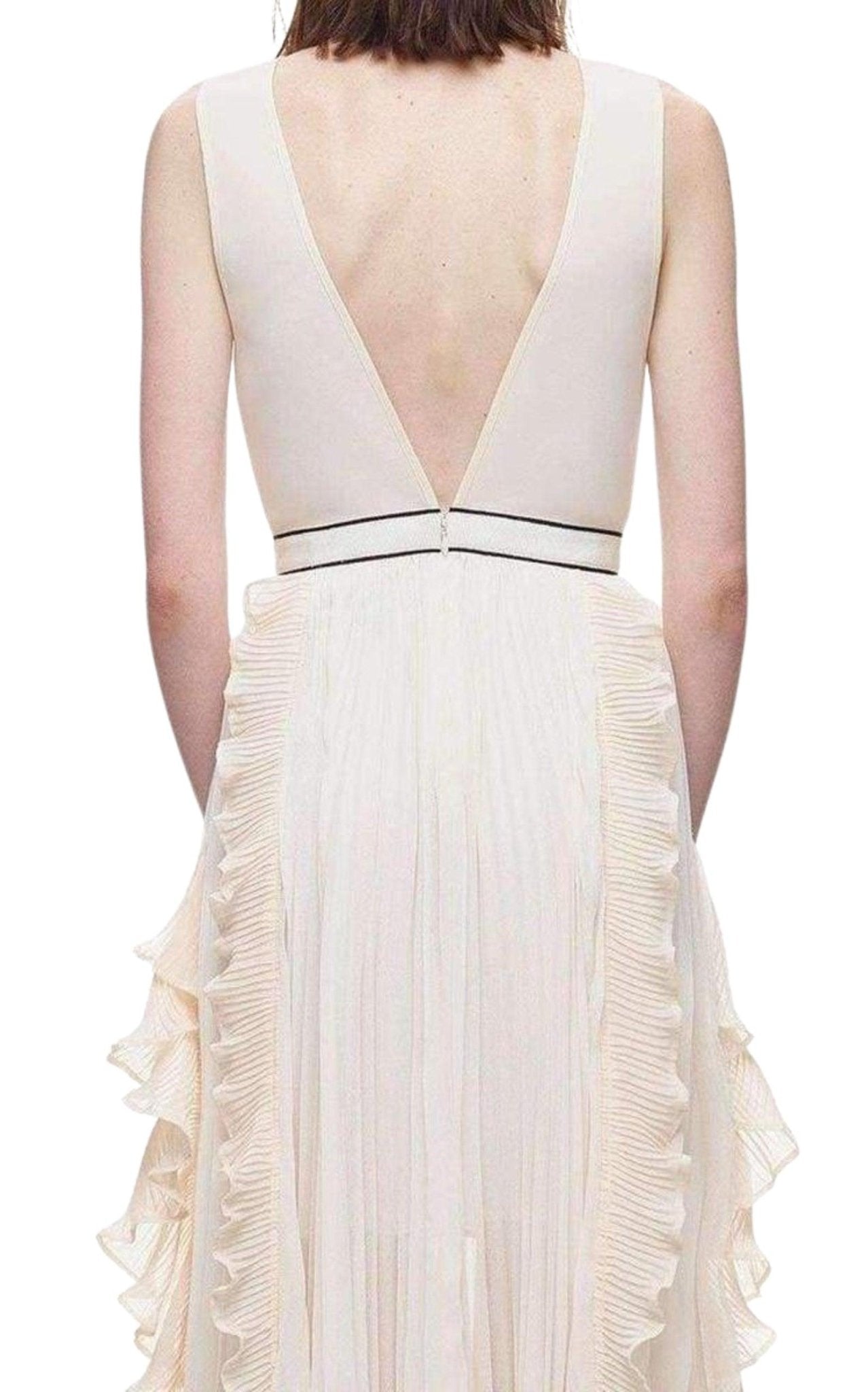 Self - Portrait V - Neck Dress with Fluted Pleats - Runway Catalog