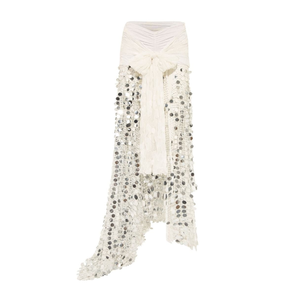 Siedrés Silvana white silver sequined knit maxi skirt with asymmetrical hem