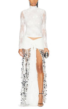Siedrés Silvana white silver sequined knit maxi skirt with asymmetrical hem