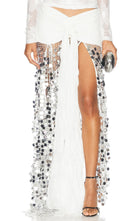 Siedres Silvana white silver sequinned knit maxi skirt with asymmetrical hem