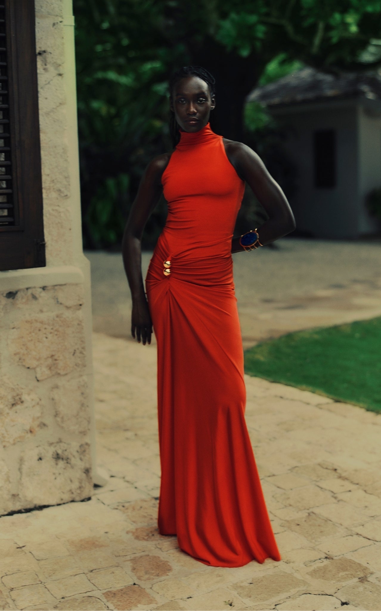 Silvia Tcherassi Frances Cutout Jersey Gown Tangerine